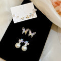 Copper Zircon Flower Pearl Stud Earrings Elegant Light Luxury Floral Fashion Jewelry for Women view 3