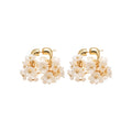 Gold Plated Silver Needle Flower Faux Pearl Stud Earrings Elegant Light Luxury Women's Jewelry view 5