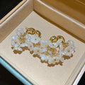 Gold Plated Silver Needle Flower Faux Pearl Stud Earrings Elegant Light Luxury Women's Jewelry view 4