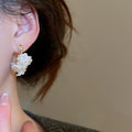 Gold Plated Silver Needle Flower Faux Pearl Stud Earrings Elegant Light Luxury Women's Jewelry view 3