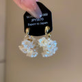 Gold Plated Silver Needle Flower Faux Pearl Stud Earrings Elegant Light Luxury Women's Jewelry view 2