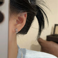 Korean Japanese Style Zircon Knot Stud Earrings, Plated Alloy Geometric Hoop Design view 4