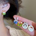 Cute Alloy Enamel Rabbit And Fox Stud Earrings, Light Luxury Animal Cartoon Ear Jewelry view 2