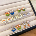 Cute Alloy Enamel Rabbit And Fox Stud Earrings, Light Luxury Animal Cartoon Ear Jewelry view 3