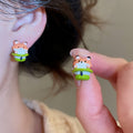 Cute Alloy Enamel Rabbit And Fox Stud Earrings, Light Luxury Animal Cartoon Ear Jewelry view 4
