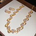 French Vintage Alloy Bow Pearl Necklace And Earrings Jewelry Set, Elegant Court Style view 3
