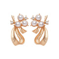 French Vintage Alloy Bow Pearl Necklace And Earrings Jewelry Set, Elegant Court Style view 5