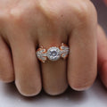 Two-Tone Round Halo Crystal Ring With Split Shoulders view 2