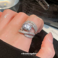 Zircon Square Twisted Cross Open Ring For Women view 3