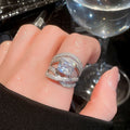Zircon Square Twisted Cross Open Ring For Women view 1