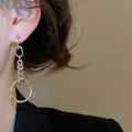 Minimalist Asymmetric Chain Heart Circle Iron Drop Earrings With Silver Pins For Women view 3