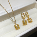 Light Luxury Copper Zircon Square Pendant Necklace And Earrings Jewelry Set For Women view 1