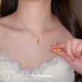 Light Luxury Copper Zircon Square Pendant Necklace And Earrings Jewelry Set For Women view 2