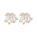 Light Luxury Copper Zircon Flower Cluster Pearl Tassel Drop Earrings For Women view 5