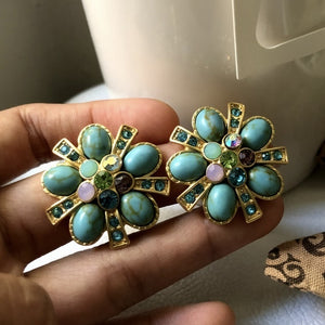Copper Floral Rhinestone Stud Earrings Bohemian Vintage Ethnic Style Light Luxury Ear Jewelry