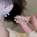 Cubic Zirconia Round Faux Pearl Stud Earrings For Women Light Luxury Geometric Style view 2