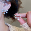 Cubic Zirconia Round Faux Pearl Stud Earrings For Women Light Luxury Geometric Style view 4