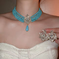 Vintage Layered Pearl Necklace And Earrings Jewelry Set, Alloy Geometric Luxury Court Style view 4