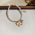 18K Gold Plated Faux Pearl Horse And Star Charm Bangle Minimalist Light Luxury Daily Jewelry view 3
