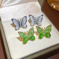 Silver Needle Artificial Crystal Zircon Butterfly Stud Earrings For Women, Light Luxury Niche Style view 1