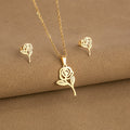 Stainless Steel Geometric Heart Fashion Necklace And Stud Earrings Set With Metal Collarbone Chain view 4