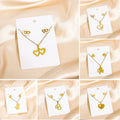 Stainless Steel Geometric Heart Fashion Necklace And Stud Earrings Set With Metal Collarbone Chain view 2
