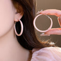 Iron Dopamine Color Geometric Hoop Earrings With Silver Pins, Minimalist Sweet Commuter Jewelry view 2