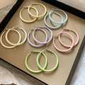 Iron Dopamine Color Geometric Hoop Earrings With Silver Pins, Minimalist Sweet Commuter Jewelry view 1