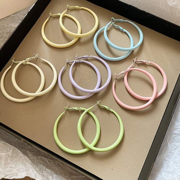 Iron Dopamine Color Geometric Hoop Earrings With Silver Pins, Minimalist Sweet Commuter Jewelry