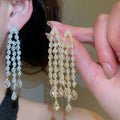 18K Gold Plated Copper Zircon Teardrop Tassel Drop Earrings With Silver Pins view 1