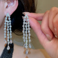 18K Gold Plated Copper Zircon Teardrop Tassel Drop Earrings With Silver Pins view 3