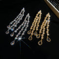 18K Gold Plated Copper Zircon Teardrop Tassel Drop Earrings With Silver Pins view 4