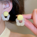 Korean Sweet Resin Flower Stud Earrings With Silver Needle, Niche Light Luxury Floral Jewelry view 1