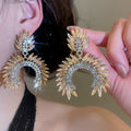 Copper Oval Rhinestone Stud Earrings Vintage Court Style Niche Geometric Jewelry view 4