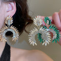 Copper Oval Rhinestone Stud Earrings Vintage Court Style Niche Geometric Jewelry view 2