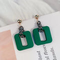 Red Open Rectangle and Dark Chain Statement Earrings view 3