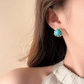 Vintage Alloy Silver Pin Resin Turquoise Triangle Stud Earrings Geometric Niche Design view 4