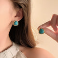 Vintage Alloy Silver Pin Resin Turquoise Triangle Stud Earrings Geometric Niche Design view 2
