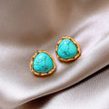 Vintage Alloy Silver Pin Resin Turquoise Triangle Stud Earrings Geometric Niche Design view 5