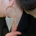 Light Luxury Copper Round Rhinestone Tassel Hoop Earrings With Silver Posts For Women view 3