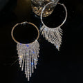 Light Luxury Copper Round Rhinestone Tassel Hoop Earrings With Silver Posts For Women view 2