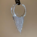 Light Luxury Copper Round Rhinestone Tassel Hoop Earrings With Silver Posts For Women view 4