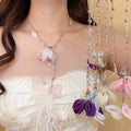Old Money Style Rhinestone Crystal Fabric Flower Sweater Necklace For Elegant Vacation Looks view 1
