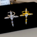 Korean Style Copper Sparkling Zircon Cross Clip-on Earrings For Women No Piercing Ear Cuff view 2