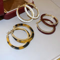Vintage Hong Kong Style Acetate Zircon Double Layer Cross Round Hoop Earrings view 3