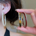 Vintage Hong Kong Style Acetate Zircon Double Layer Cross Round Hoop Earrings view 2