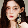 Luxury Baroque Alloy Rhinestone Square Flower Drop Earrings, Niche Floral Ear Hooks view 2