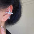 Minimalist Copper Zircon Cross Clip-on Earrings For Women, Sweet Cool Geometric Ear Cuffs view 3