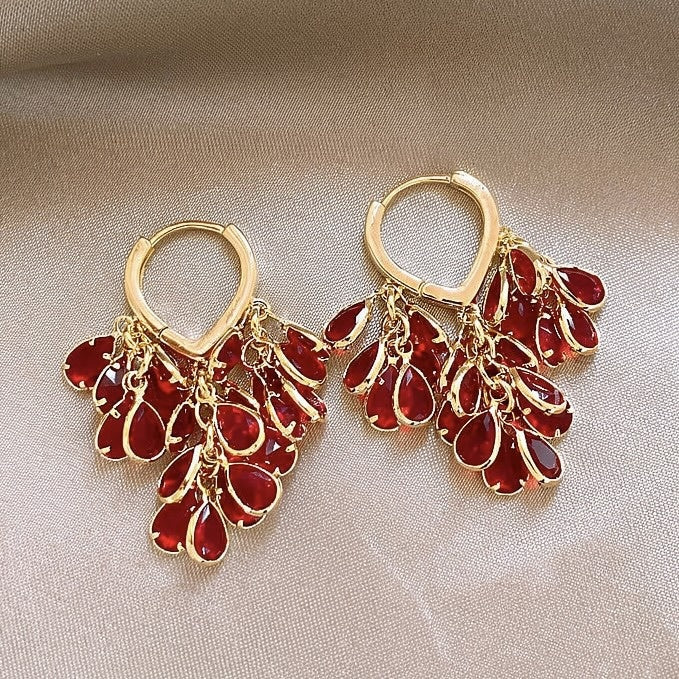 18K Gold Plated Crystal Tassel Geometric Drop Earrings, Retro Chic Light Luxury Style