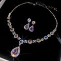 European Style Alloy Rhinestone Flower Stud Earrings And Water Drop Necklace Jewelry Set view 1